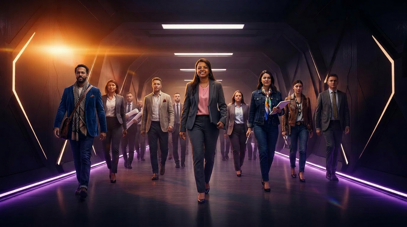 Professionals walking forward