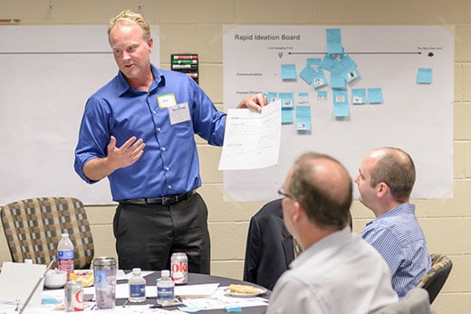 Team collaborating to explore design thinking methods
