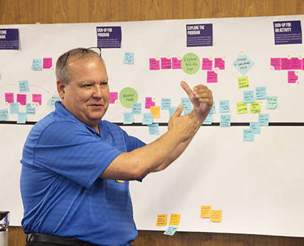 Internal team member explaining his idea volunteer service
